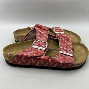 Birkenstock Arizona Sandals Women Size 4 Red Goyard Print Two Strap Buckle Shoes